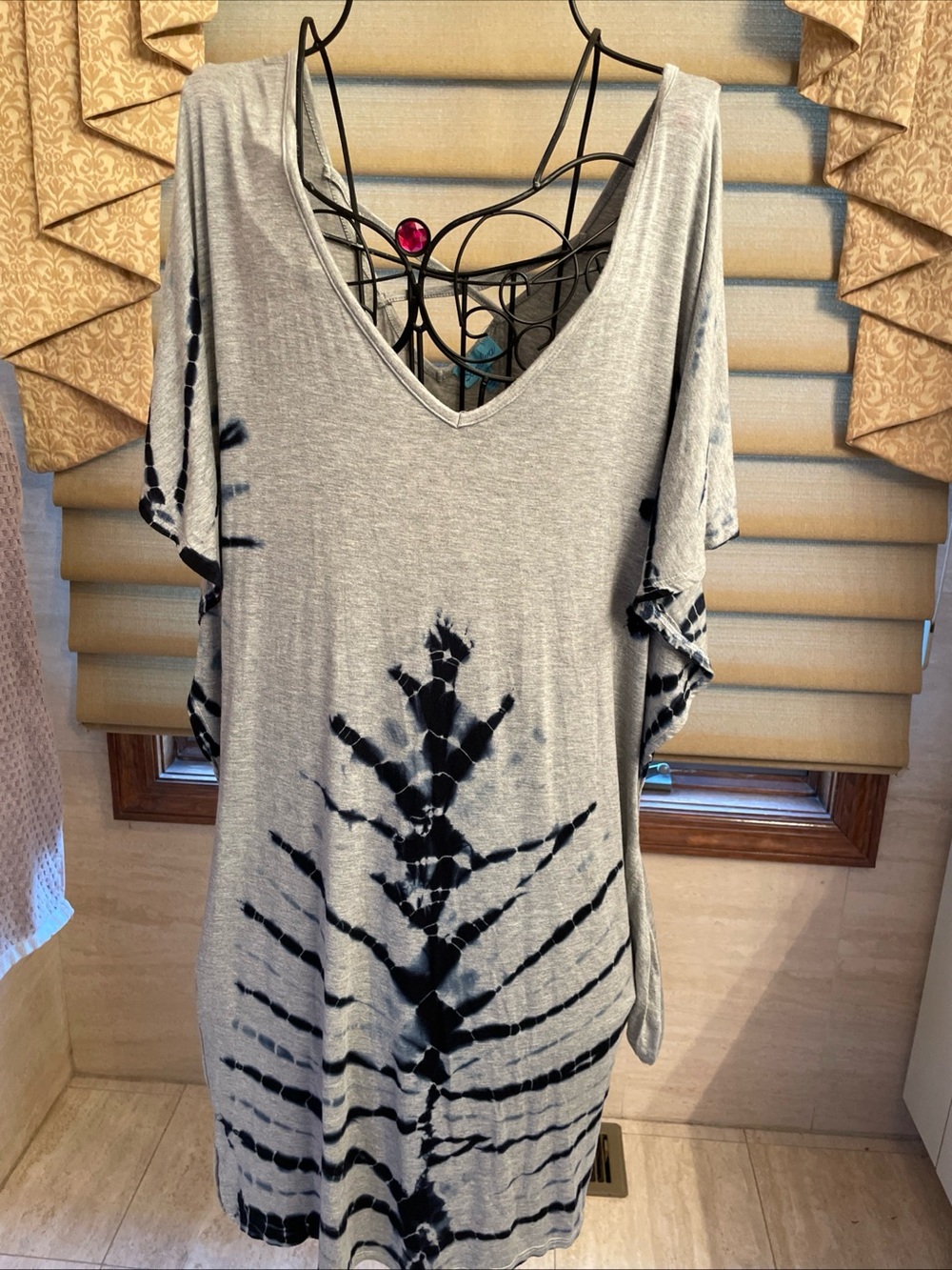 Sandiva Tie Dye Criss Cross Back Tunic Cover Up Swim Beach Gray/Blue Size Medium